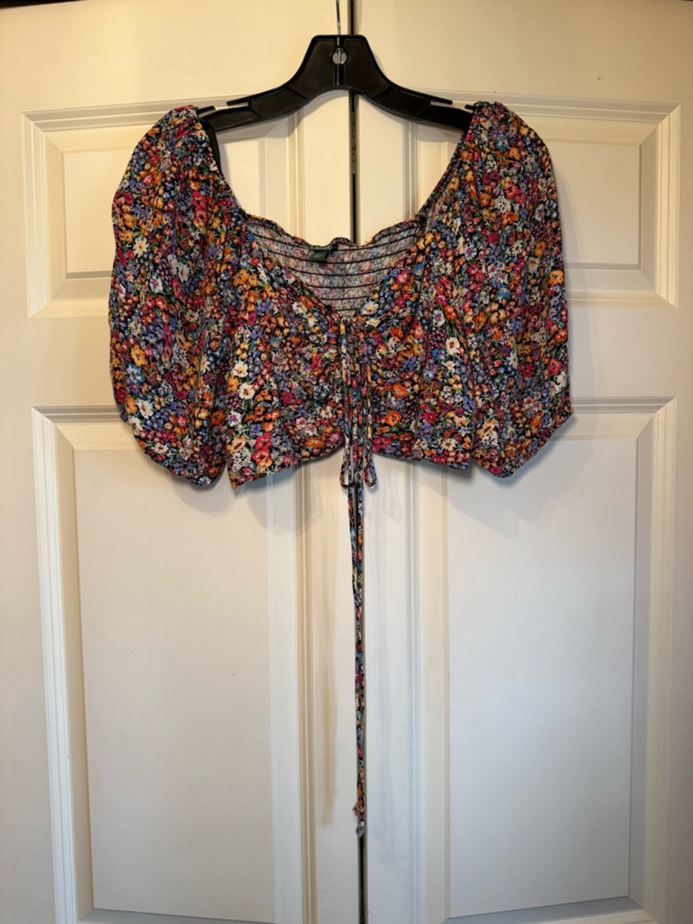 wild fable Multicolor Floral Smocked Crop Top with Tie Front